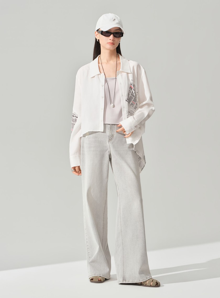 DISNEY｜復古印花不對稱襯衫