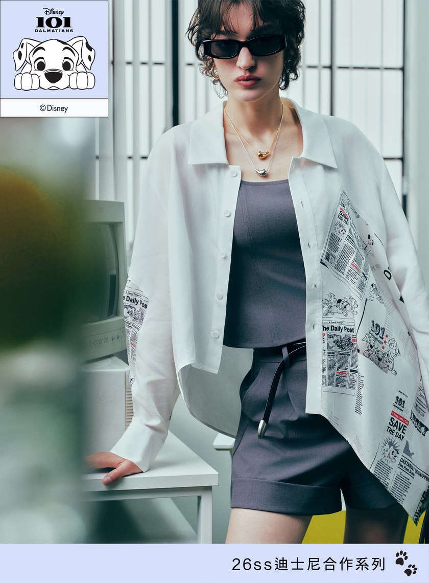 DISNEY｜復古印花不對稱襯衫