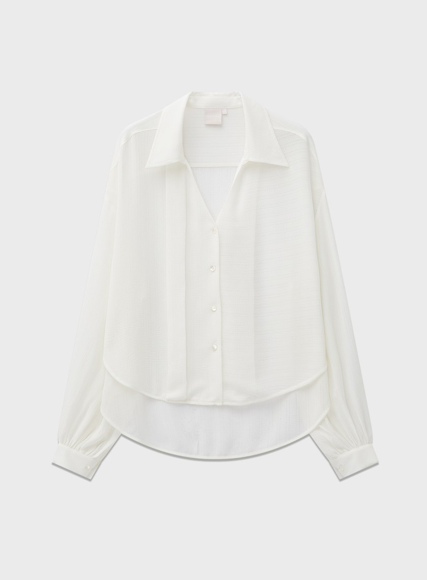 不對稱褶皺燈籠袖襯衫