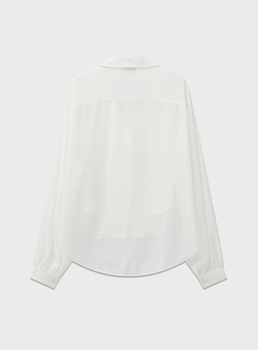 不對稱褶皺燈籠袖襯衫