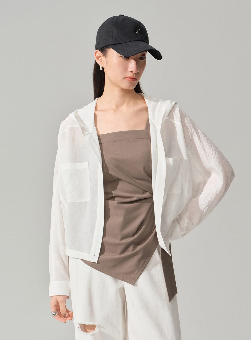 連帽拼布蝙蝠袖襯衫