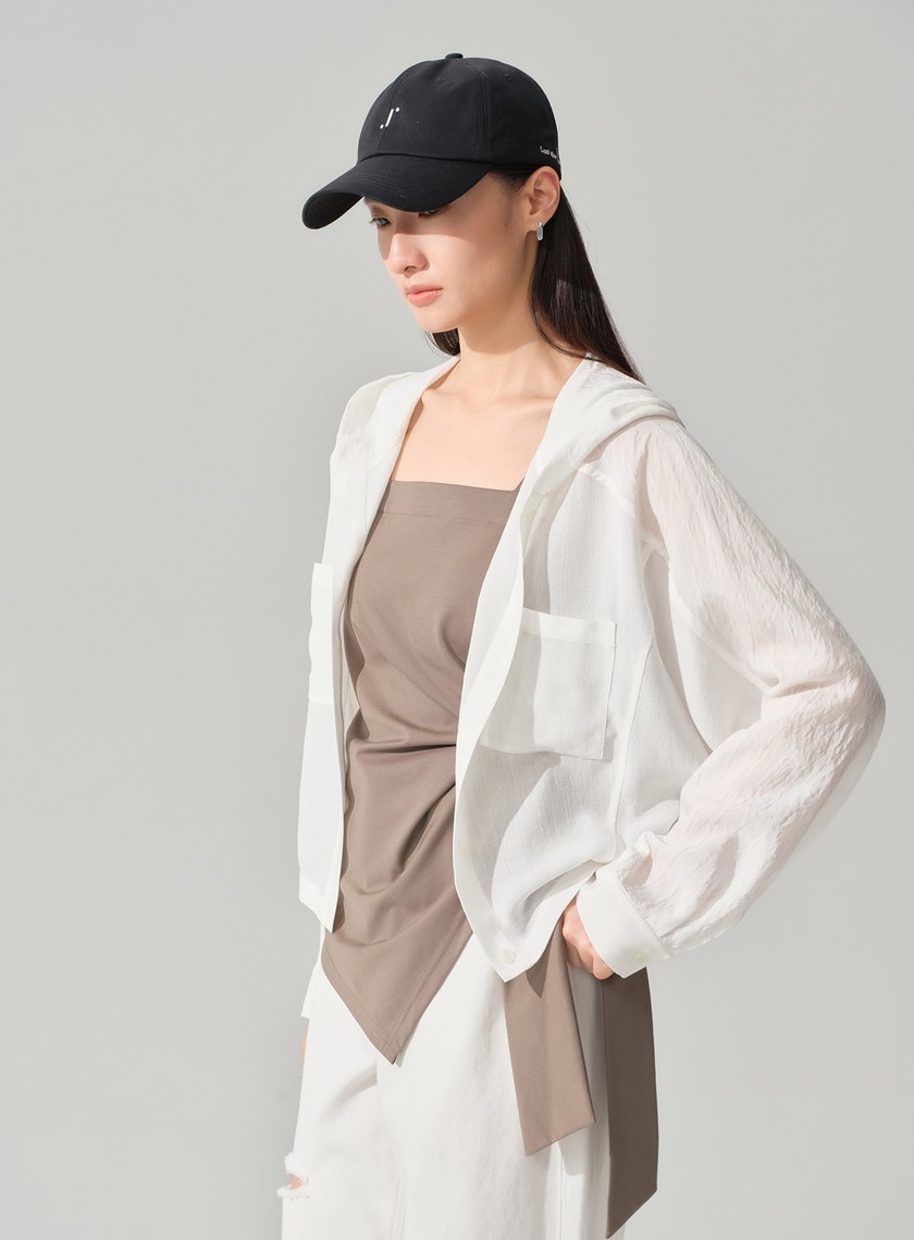 連帽拼布蝙蝠袖襯衫