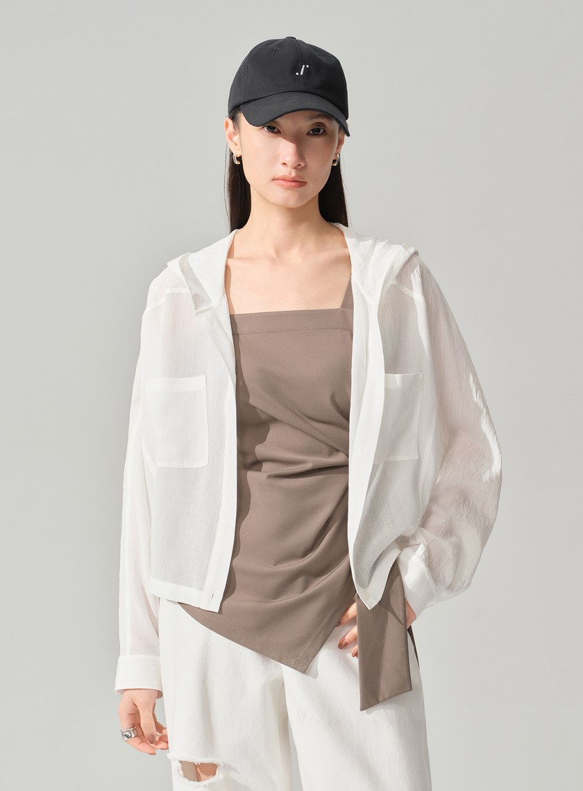 連帽拼布蝙蝠袖襯衫