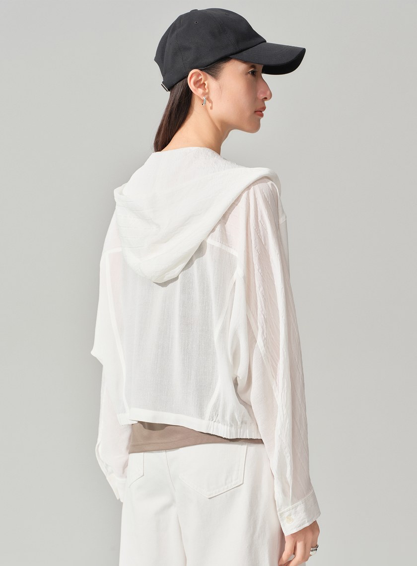 連帽拼布蝙蝠袖襯衫