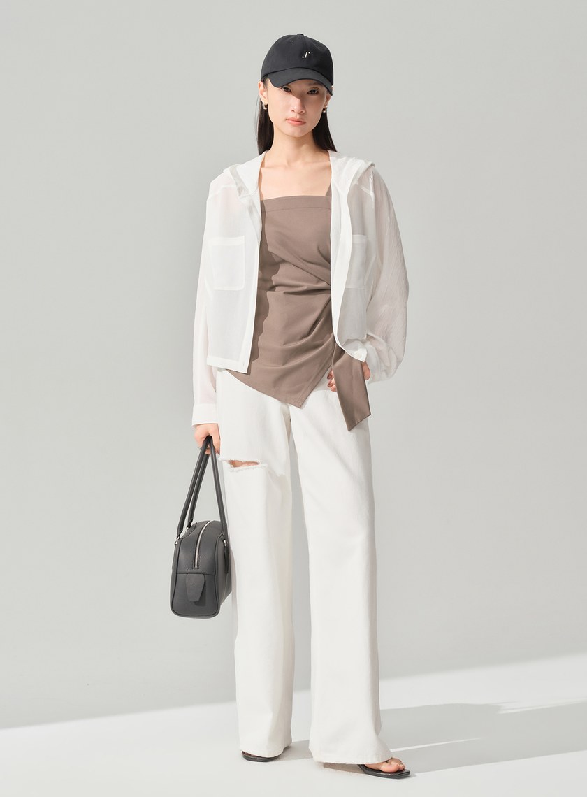 連帽拼布蝙蝠袖襯衫