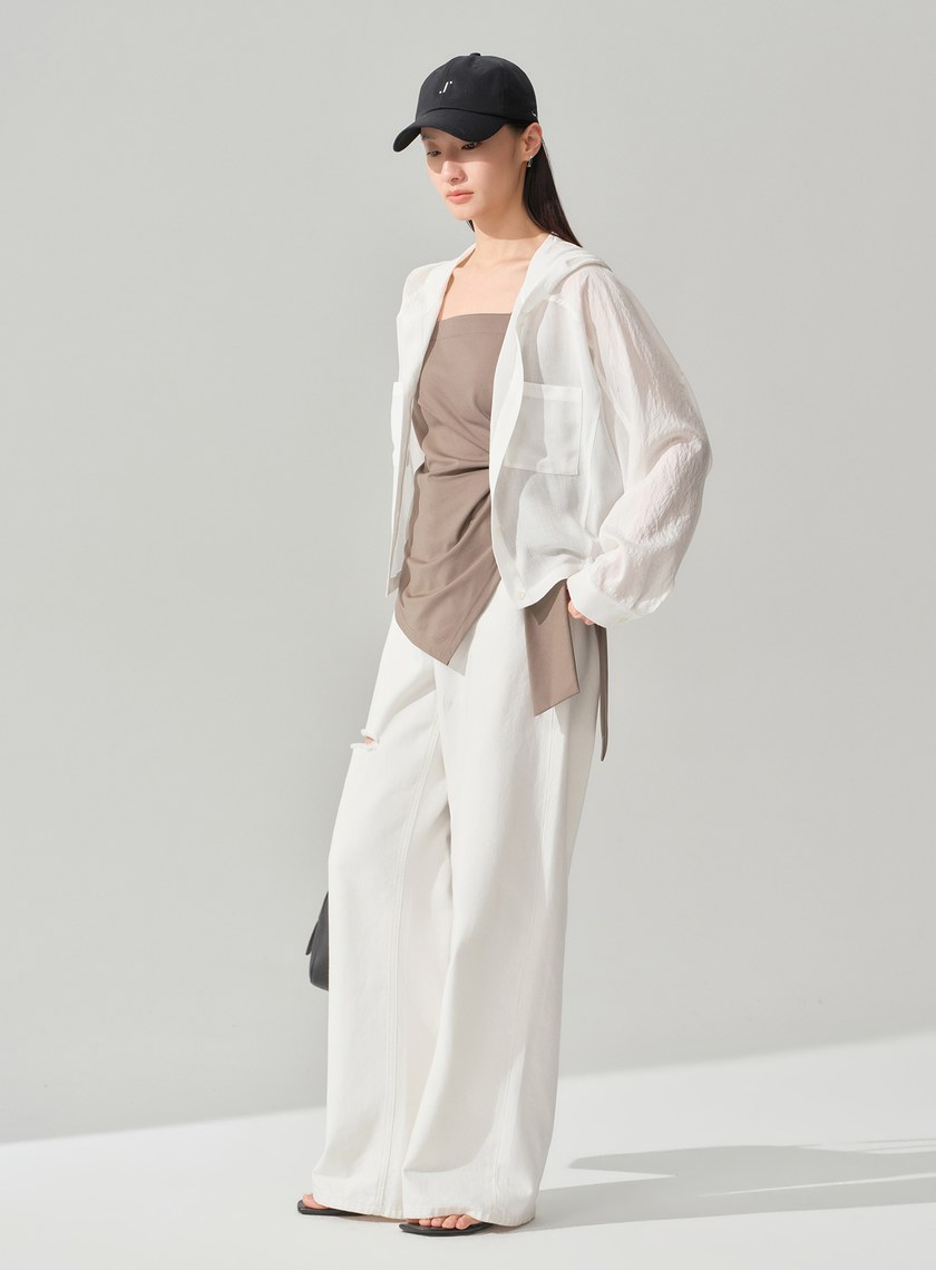 連帽拼布蝙蝠袖襯衫