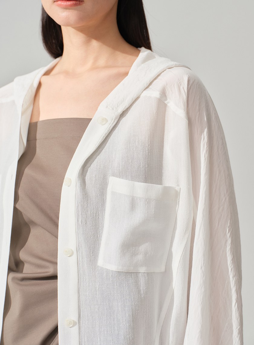 連帽拼布蝙蝠袖襯衫