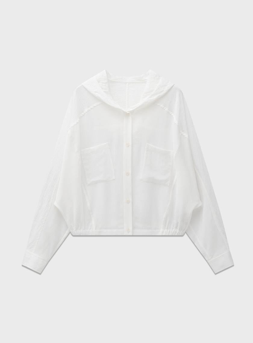 連帽拼布蝙蝠袖襯衫