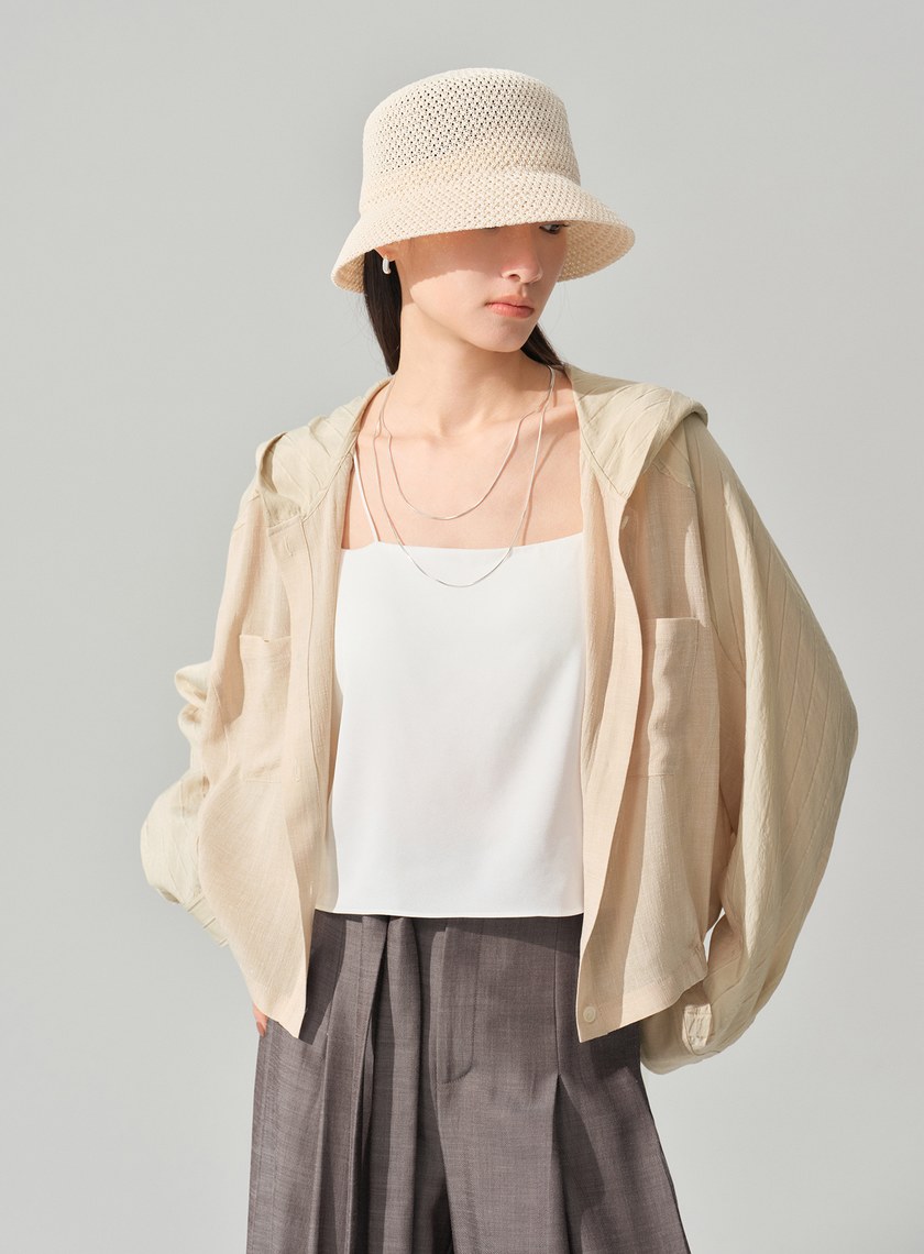 連帽拼布蝙蝠袖襯衫