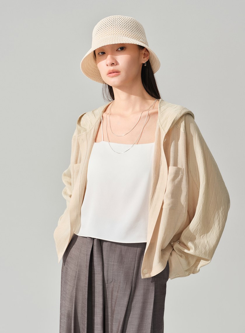 連帽拼布蝙蝠袖襯衫
