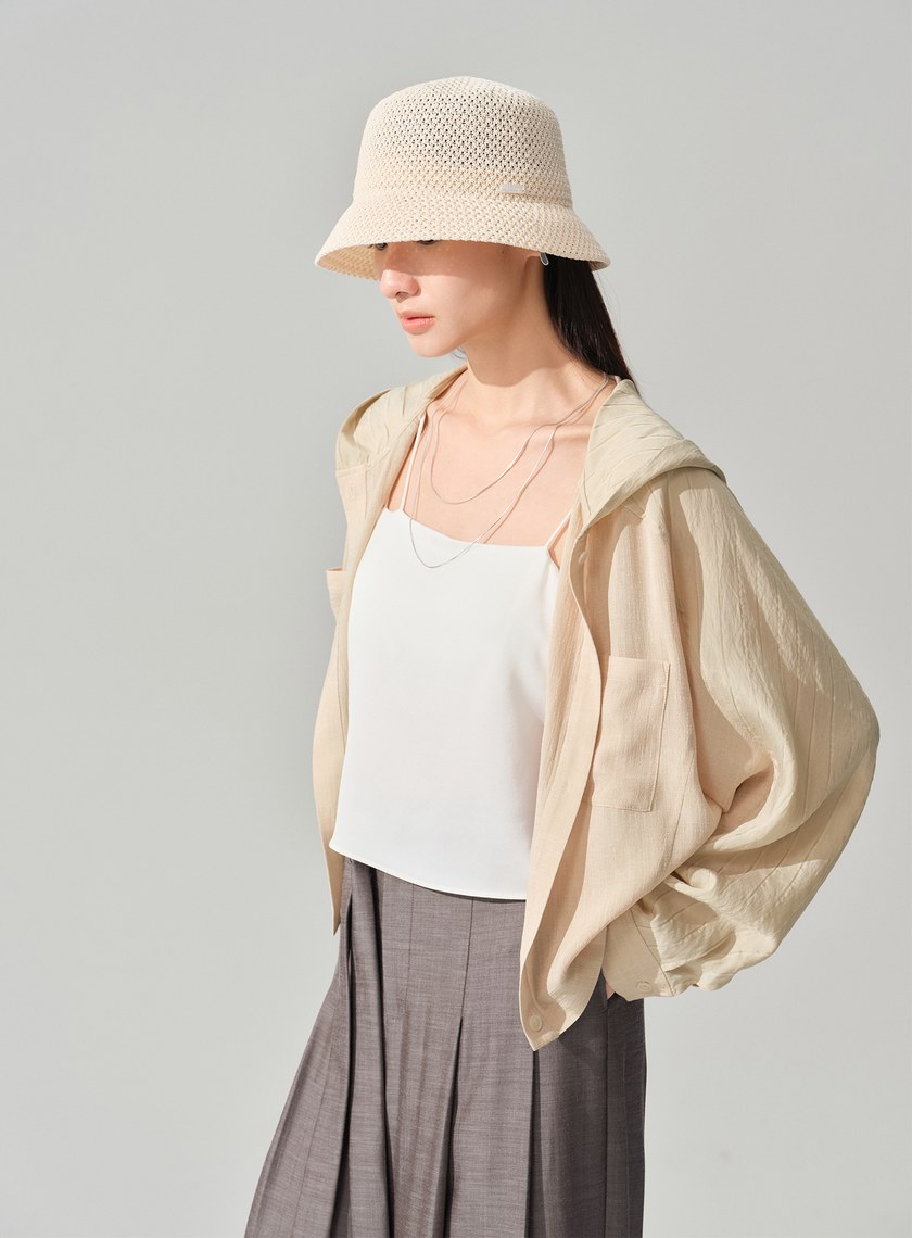 連帽拼布蝙蝠袖襯衫