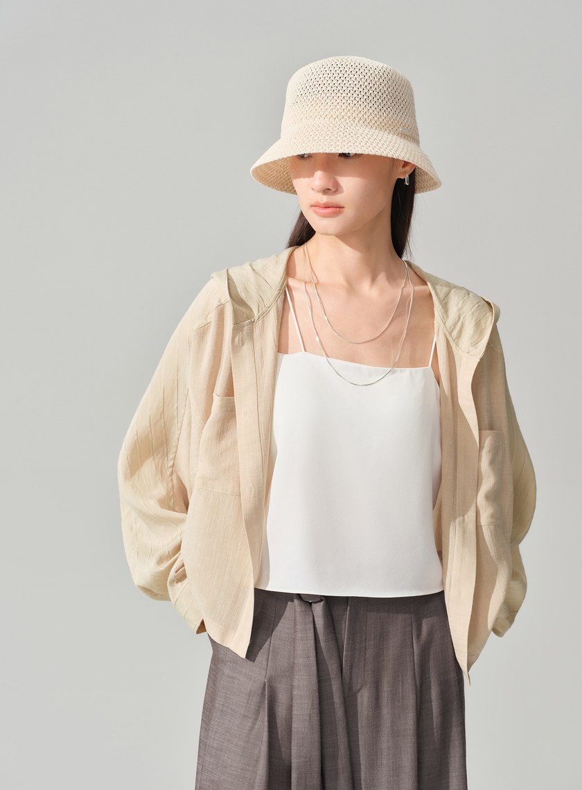 連帽拼布蝙蝠袖襯衫