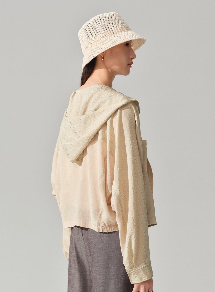 連帽拼布蝙蝠袖襯衫