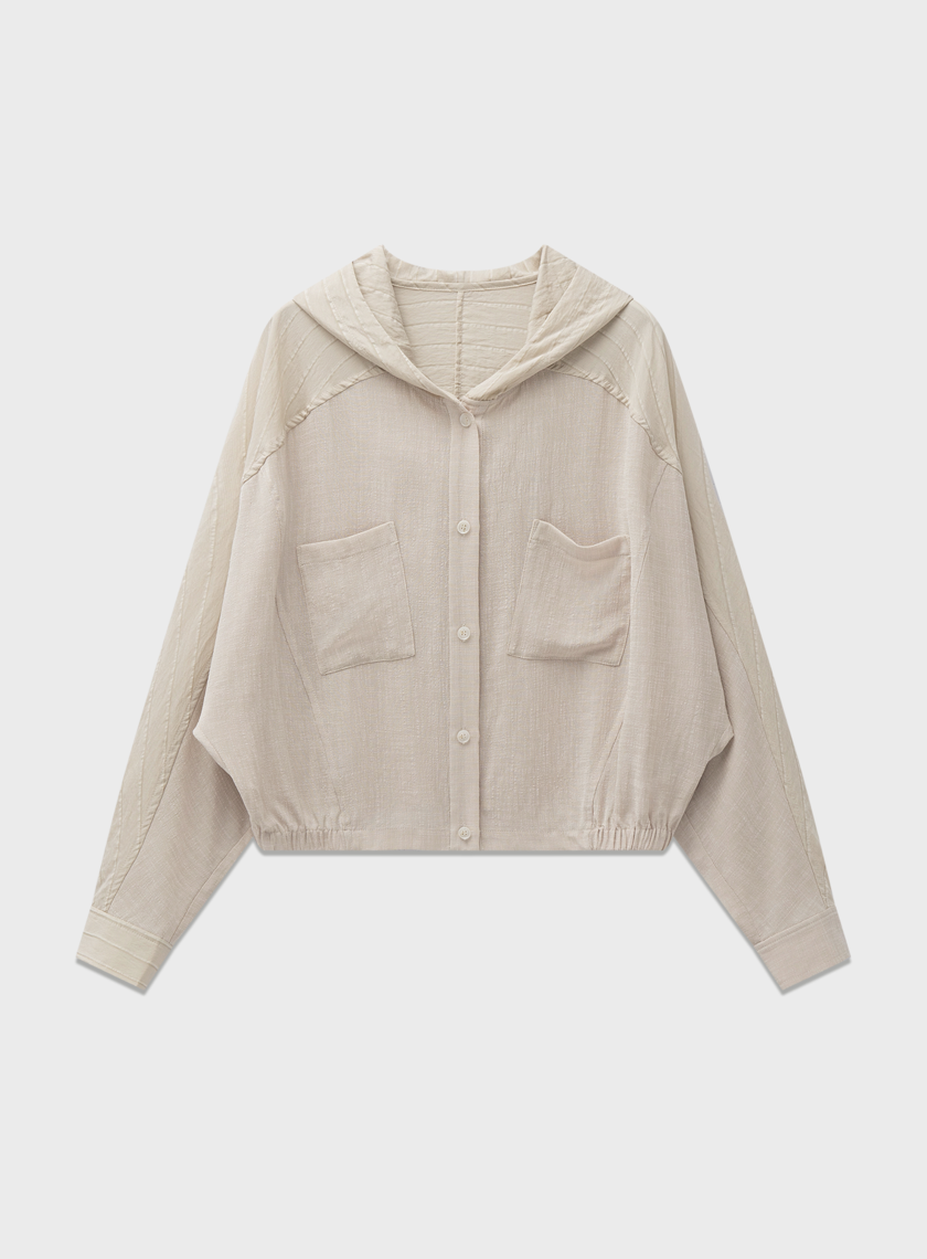 連帽拼布蝙蝠袖襯衫