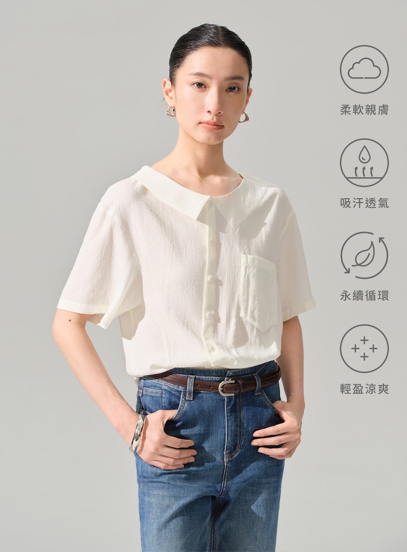 天絲不對稱翻領短袖襯衫