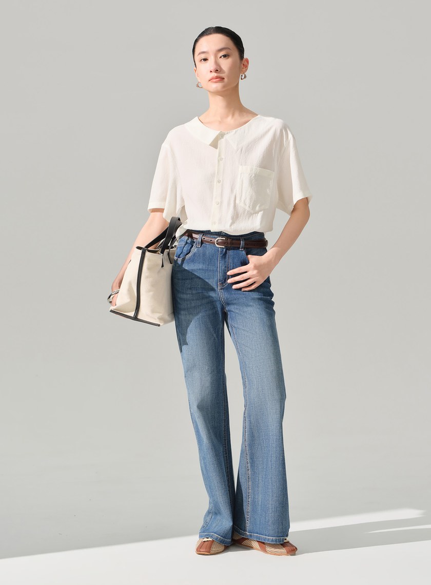天絲不對稱翻領短袖襯衫