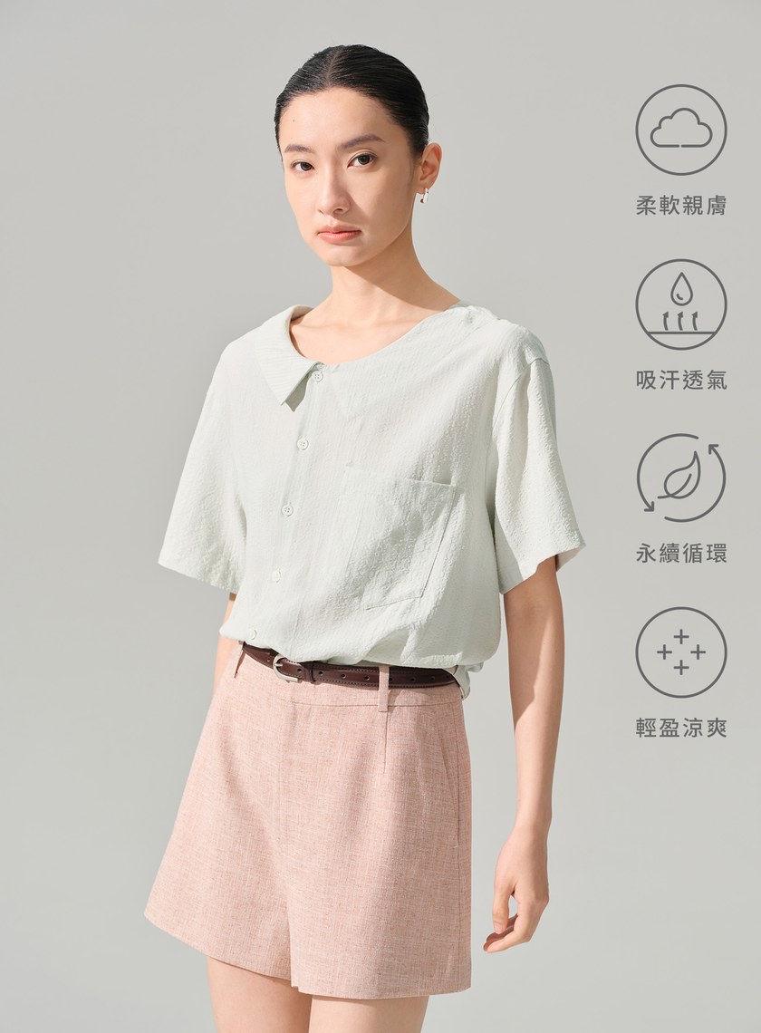 天絲不對稱翻領短袖襯衫