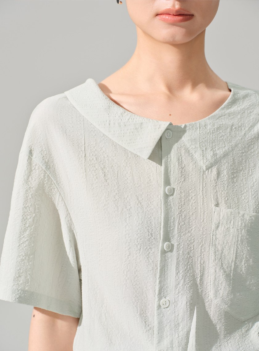 天絲不對稱翻領短袖襯衫
