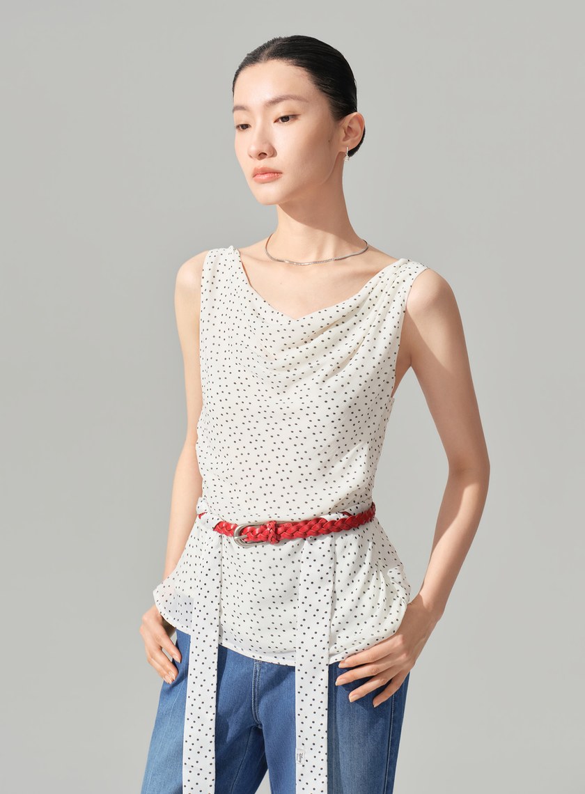 DISNEY｜波點不對稱垂墜上衣