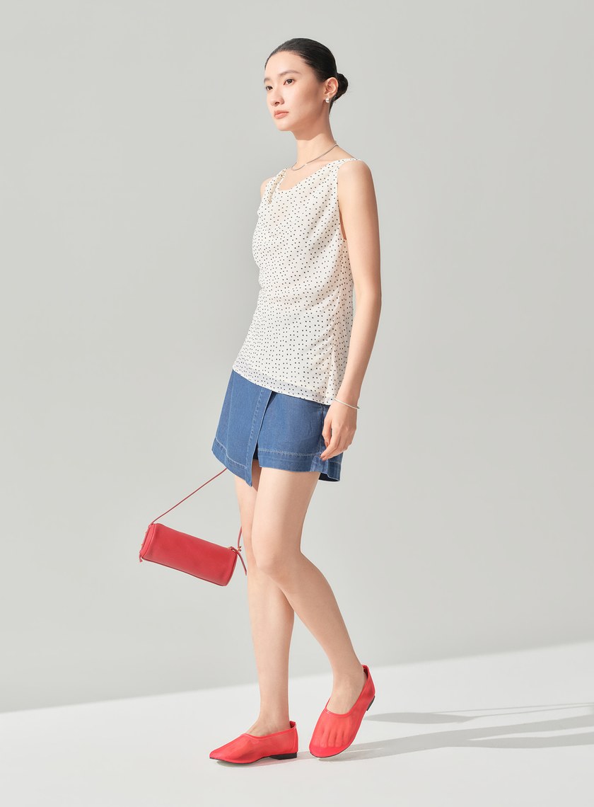 DISNEY｜波點不對稱垂墜上衣