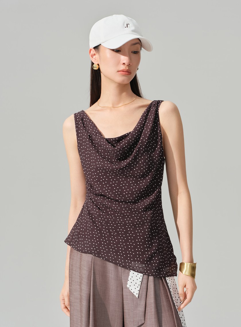 DISNEY｜波點不對稱垂墜上衣