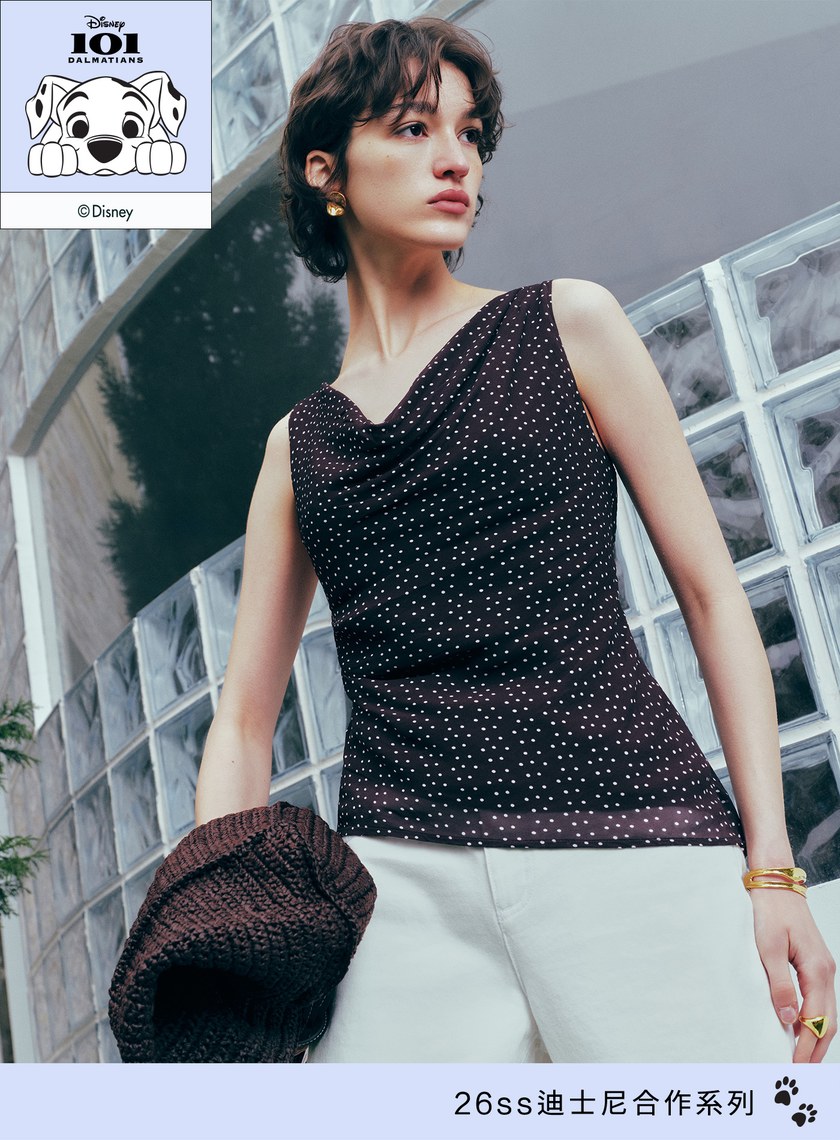 DISNEY｜波點不對稱垂墜上衣