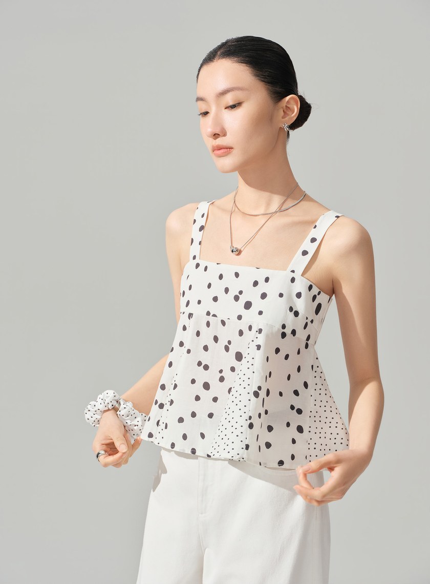 DISNEY｜平口波點斜裁背心