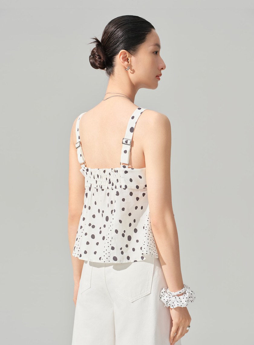 DISNEY｜平口波點斜裁背心