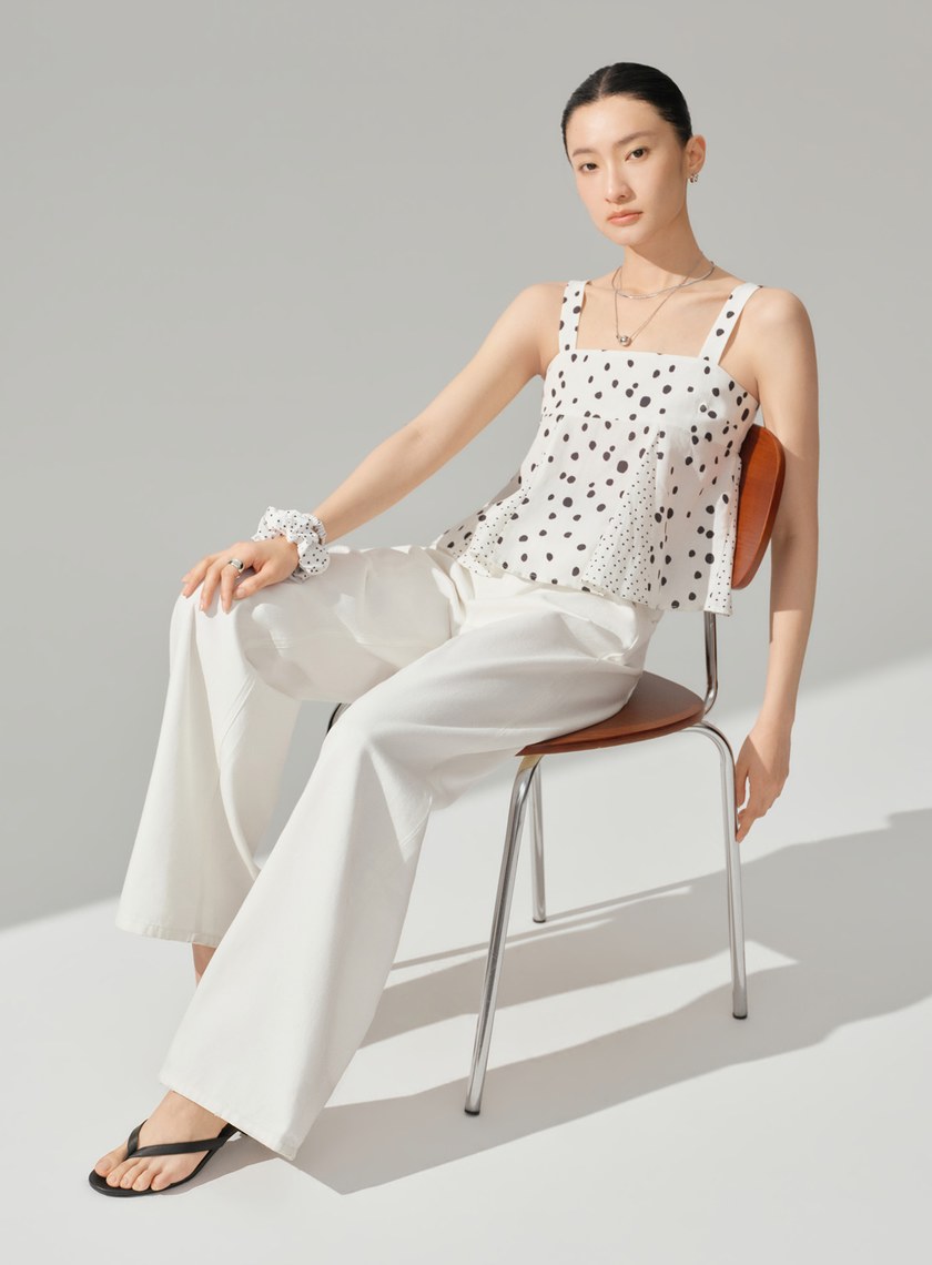 DISNEY｜平口波點斜裁背心