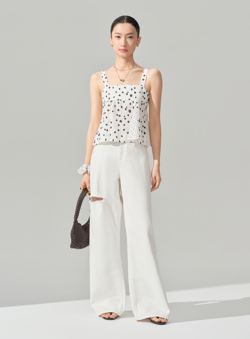 DISNEY｜平口波點斜裁背心