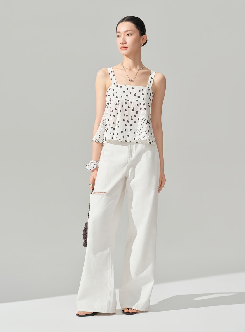 DISNEY｜平口波點斜裁背心