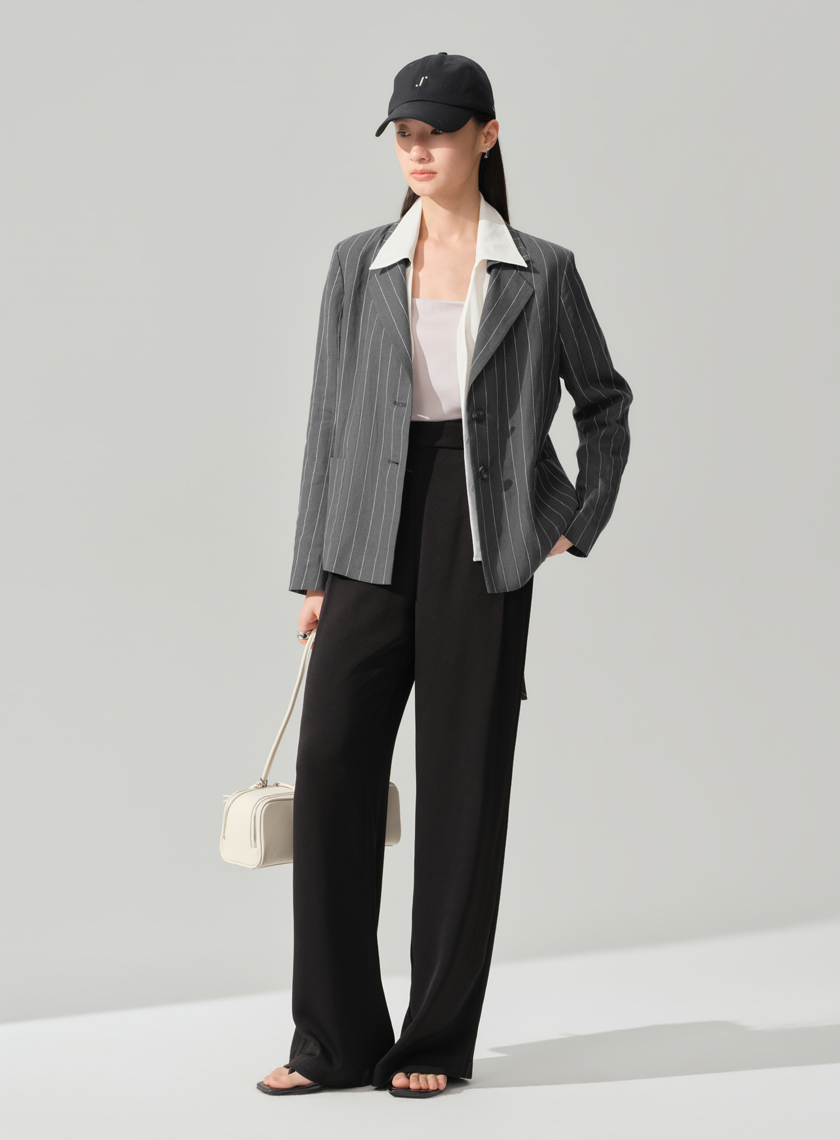 不對稱斜扣西裝褲