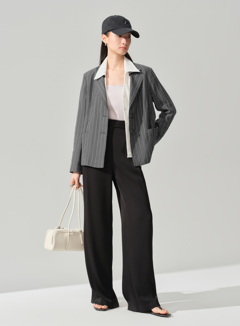 不對稱斜扣西裝褲