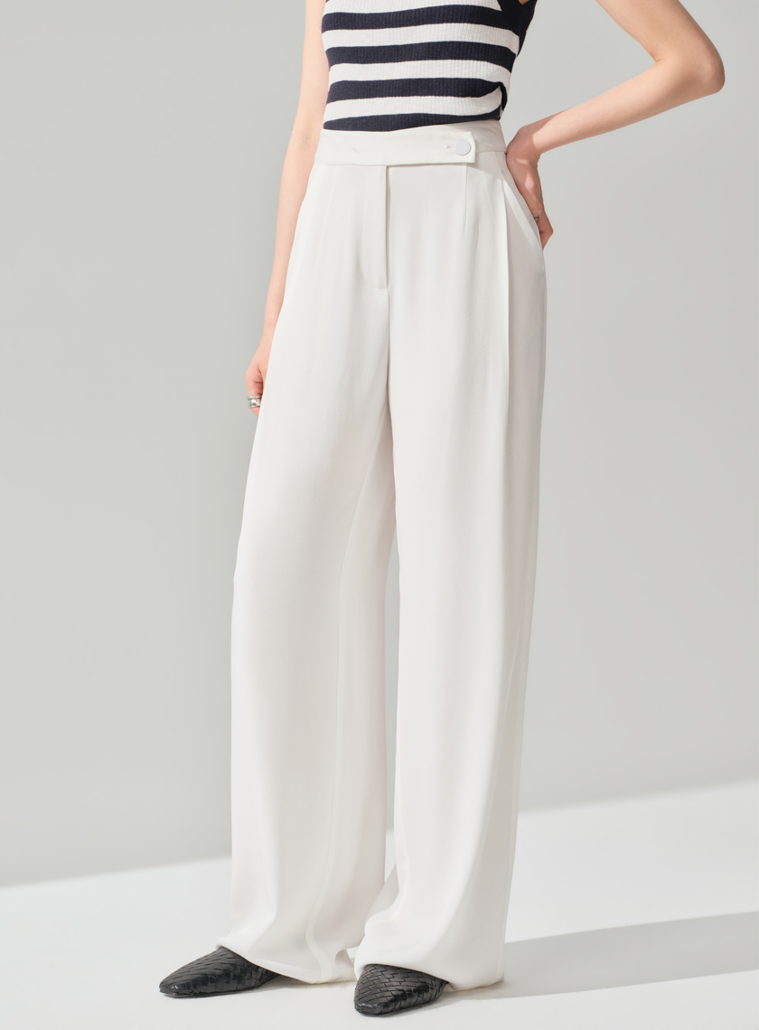 高級感醋酸不對稱斜扣西裝褲