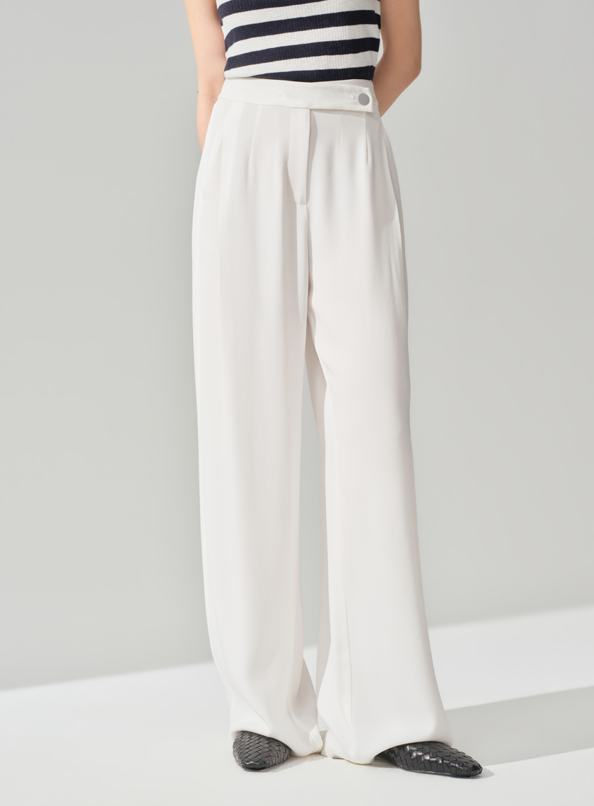 高級感醋酸不對稱斜扣西裝褲