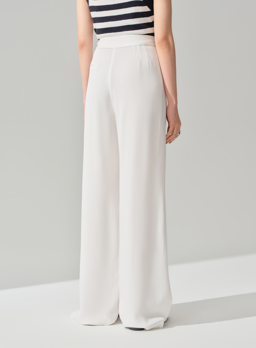 高級感醋酸不對稱斜扣西裝褲