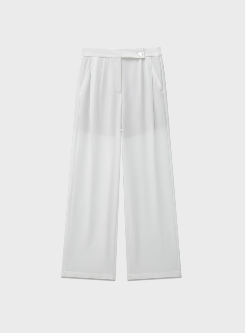 高級感醋酸不對稱斜扣西裝褲