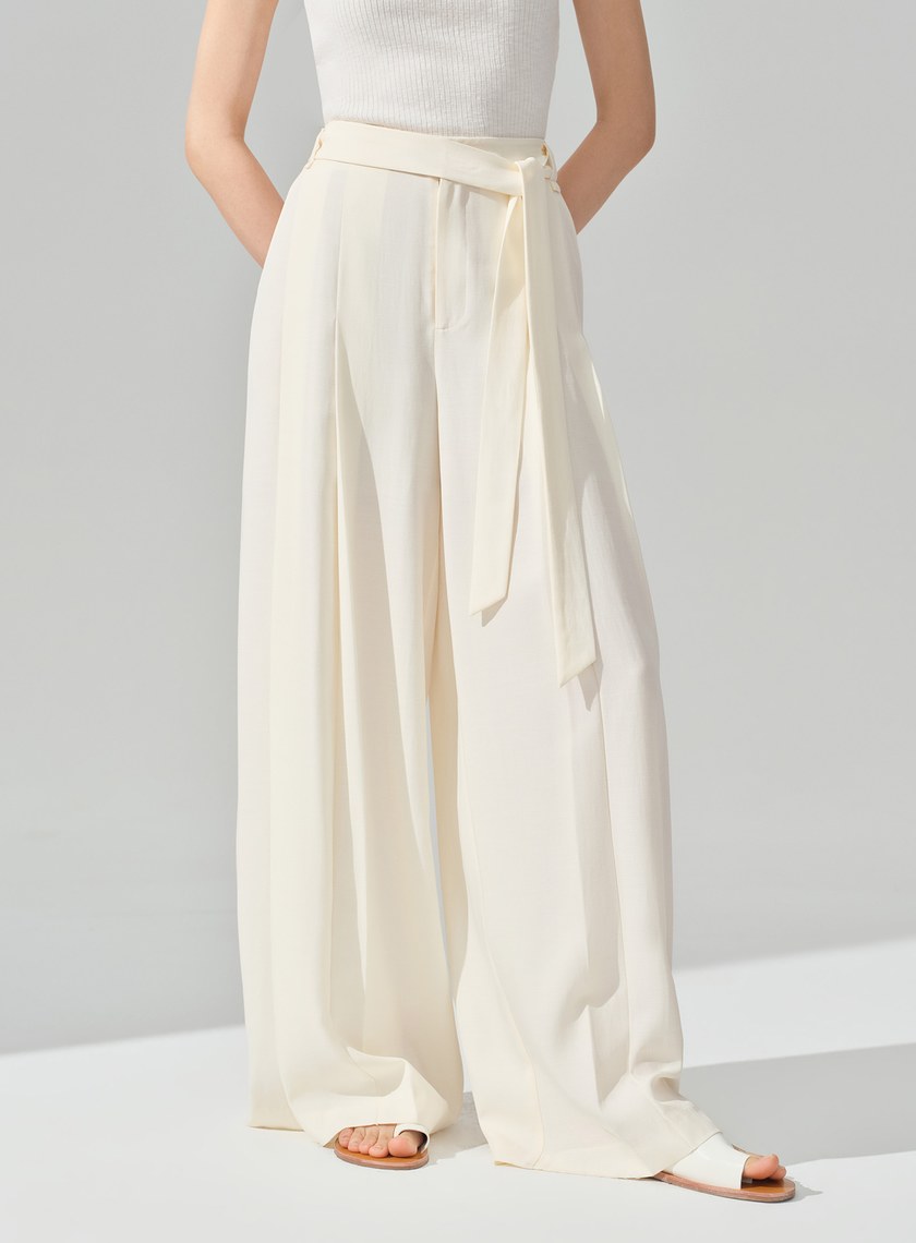 垂墜感可拆式腰帶西裝褲