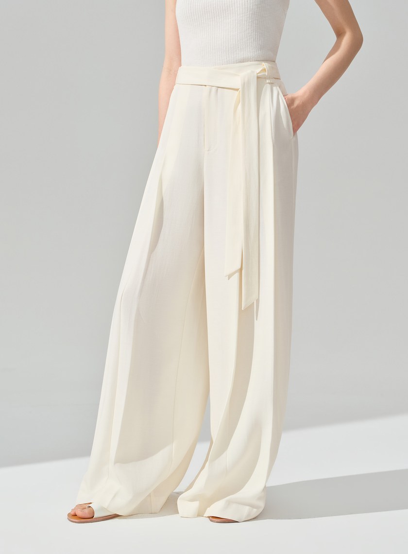 垂墜感可拆式腰帶西裝褲