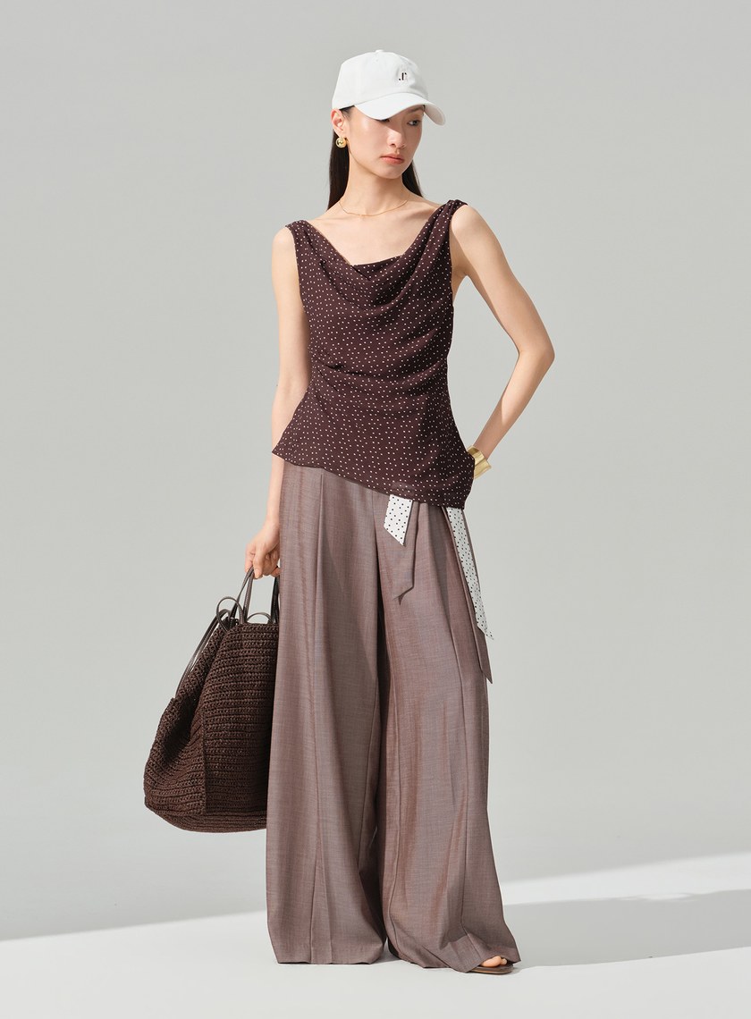 垂墜感可拆式腰帶西裝褲