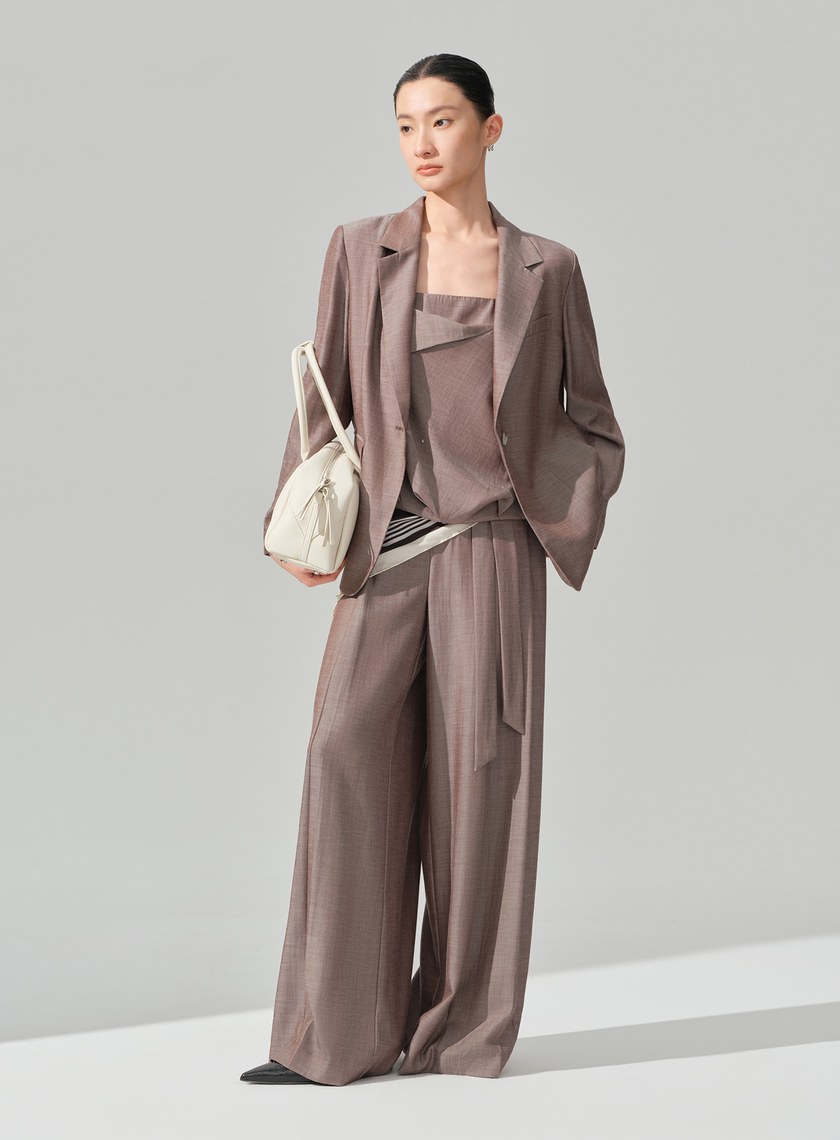 垂墜感可拆式腰帶西裝褲