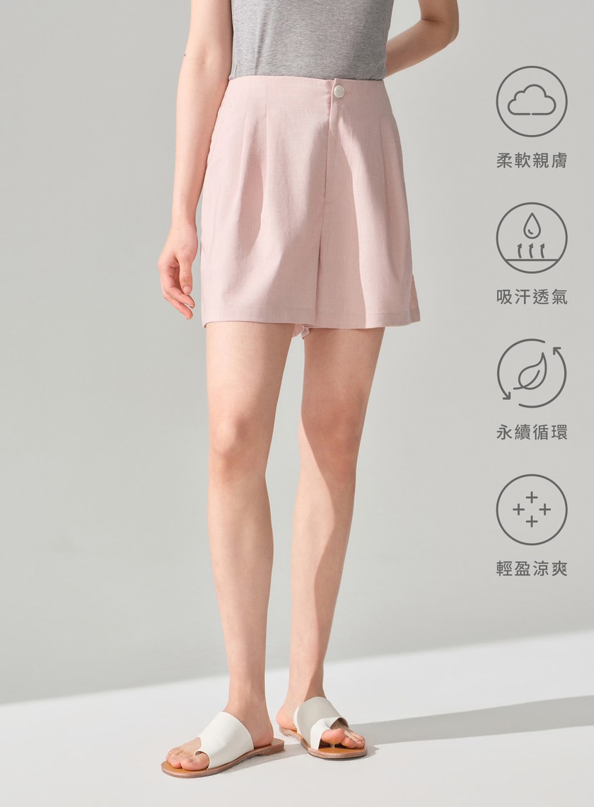 亞麻修身直筒短褲
