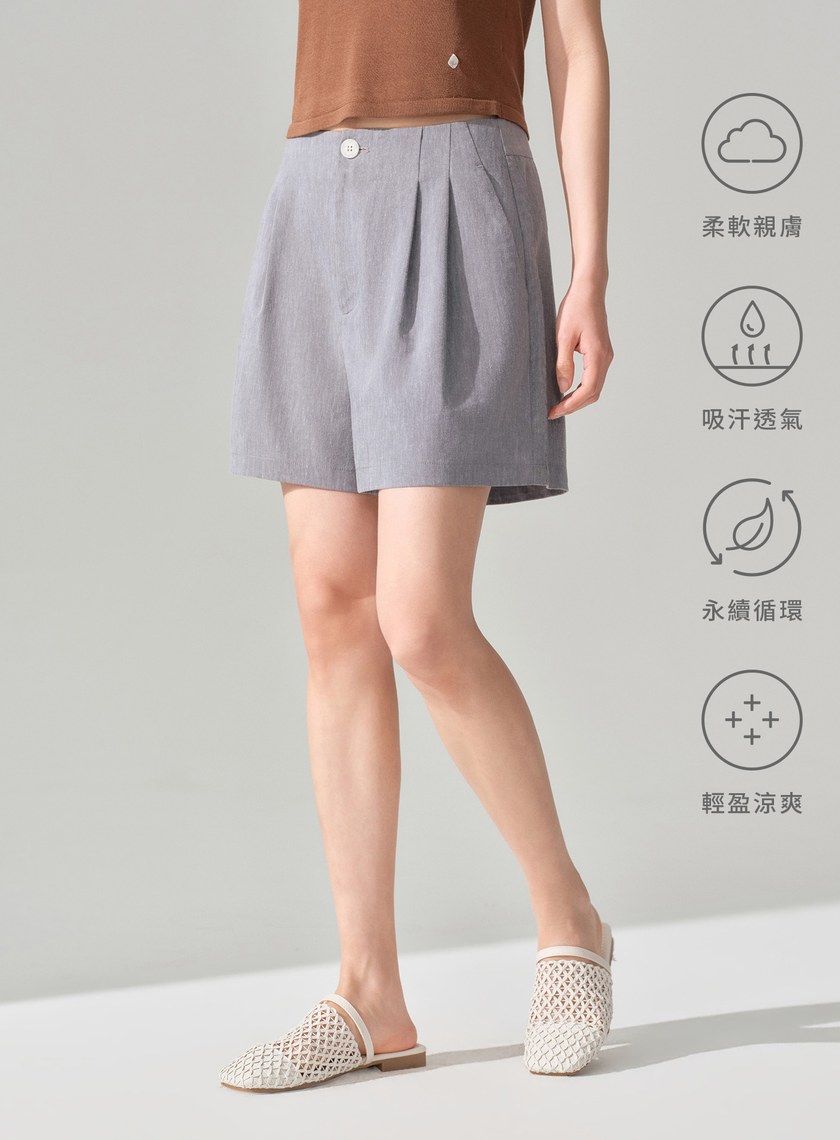 亞麻修身直筒短褲