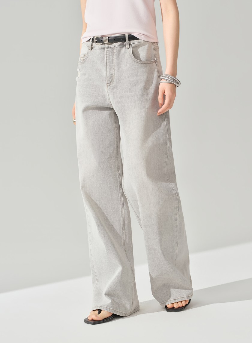 DISNEY｜低腰側割破牛仔寬褲