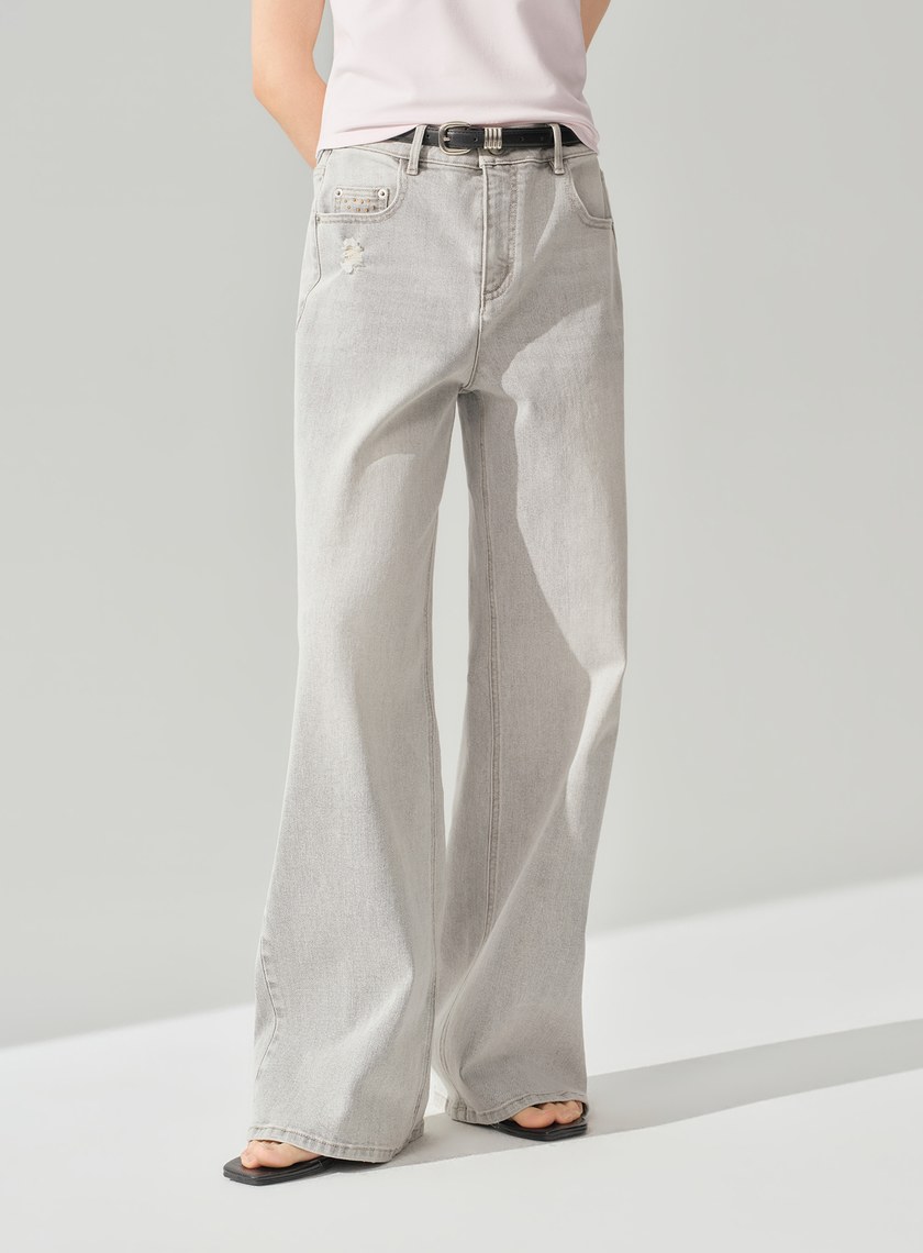 DISNEY｜低腰側割破牛仔寬褲