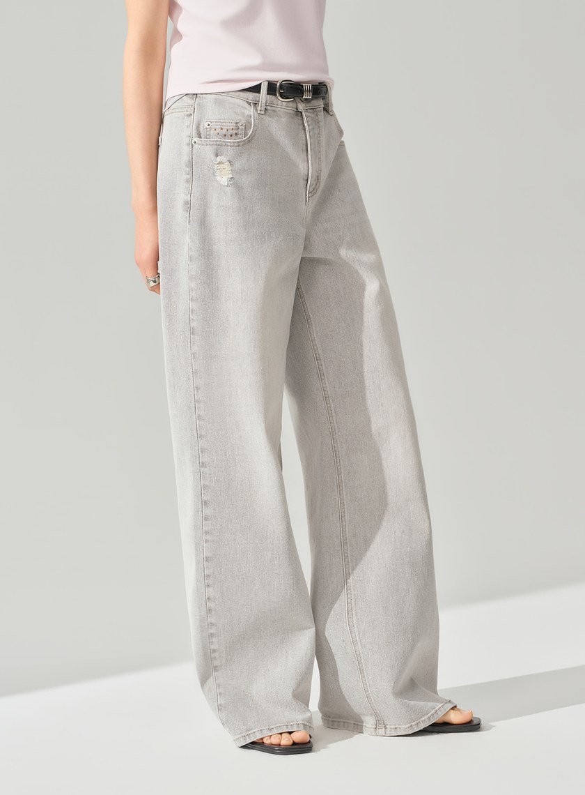 DISNEY｜低腰側割破牛仔寬褲