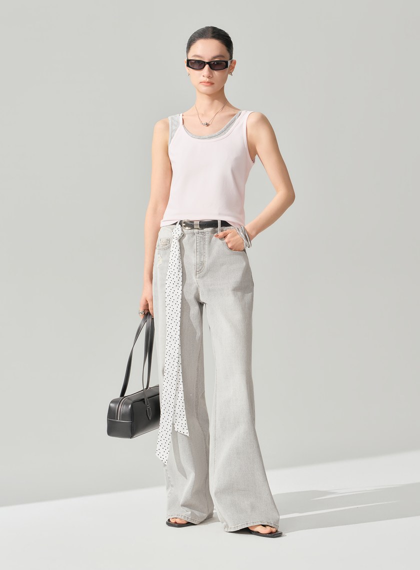 DISNEY｜低腰側割破牛仔寬褲