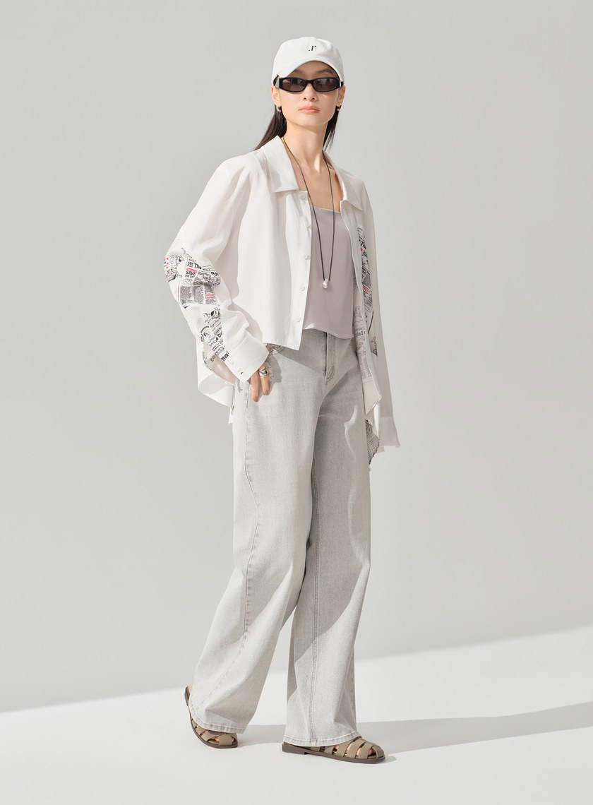 DISNEY｜低腰側割破牛仔寬褲