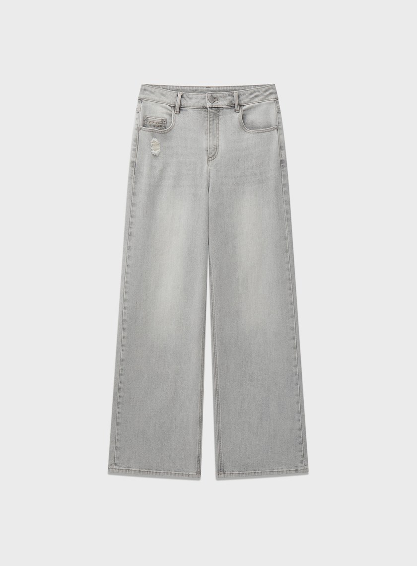 DISNEY｜低腰側割破牛仔寬褲