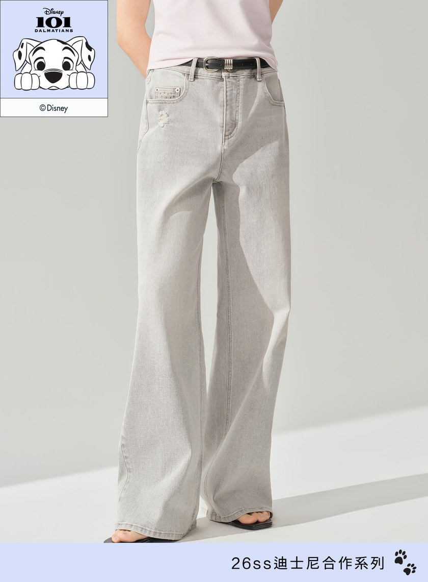 DISNEY｜低腰側割破牛仔寬褲